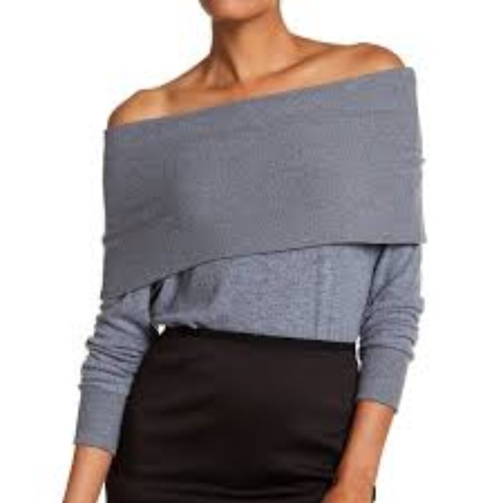 HARLOWE & GRAHAM WOMEN'S Off Shoulder Gray Knit Top Size Medium NWT